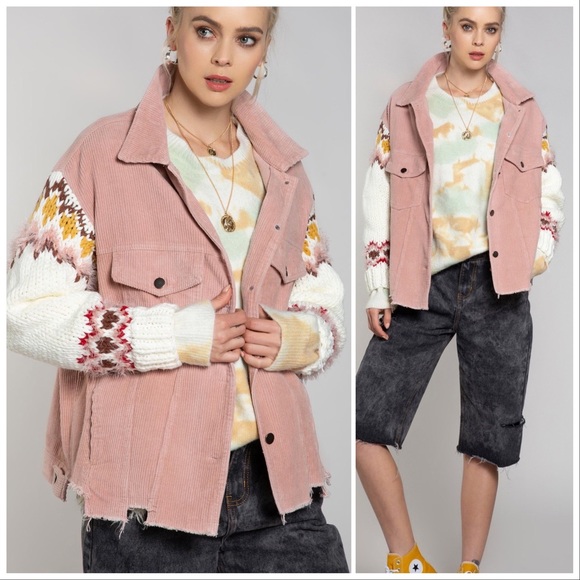 POL Winter Corduroy & Knitted Sleeve Jacket - Picture 7 of 16